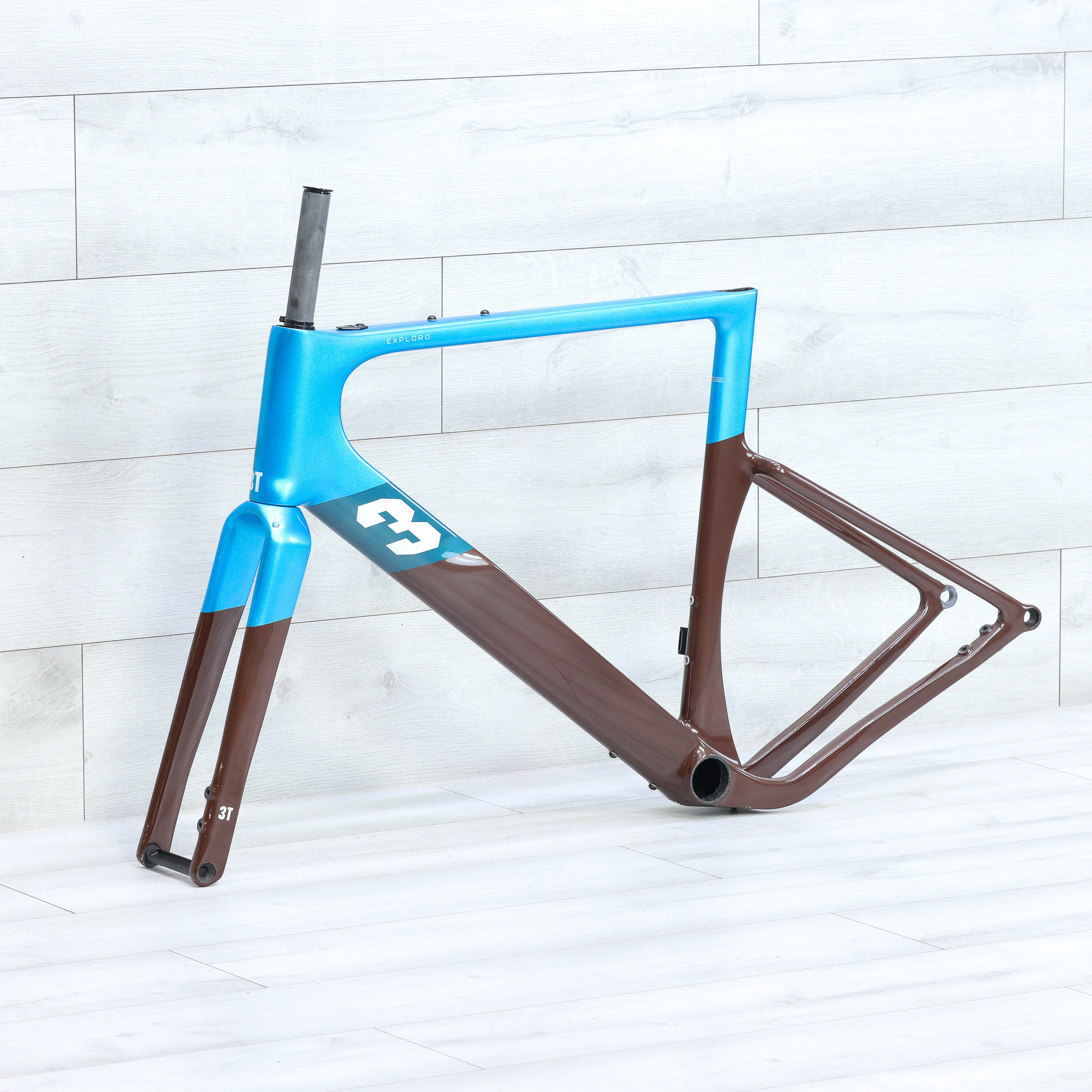 3T Exploro RaceMax Blue/Brown Gravel Bike Frameset - 56cm - Image 4