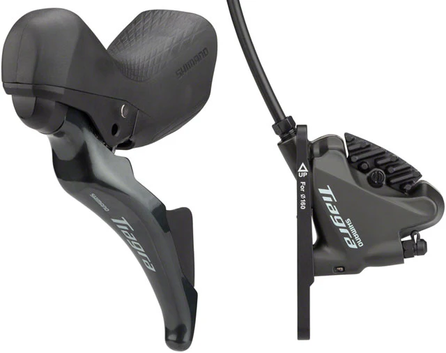 Shimano Tiagra ST-4725/BR-4770 Mechanical Shift/Hydraulic Brake Lever and Caliper - Front, Flat Mount, Finned Resin Pads, Black - Image 2